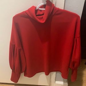 Bright Red blouse w accent sleeves